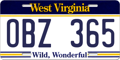 WV license plate OBZ365