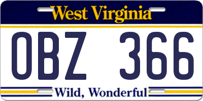 WV license plate OBZ366