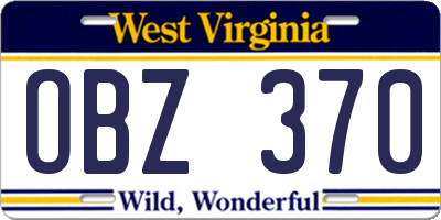 WV license plate OBZ370