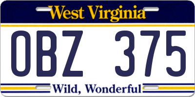 WV license plate OBZ375