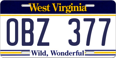 WV license plate OBZ377