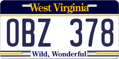 WV license plate OBZ378