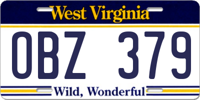 WV license plate OBZ379