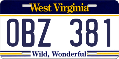 WV license plate OBZ381