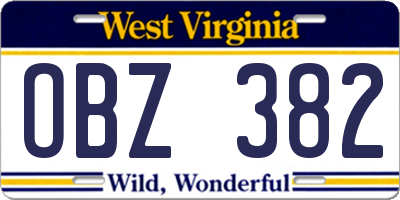 WV license plate OBZ382