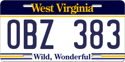 WV license plate OBZ383
