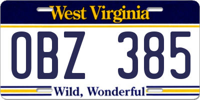 WV license plate OBZ385