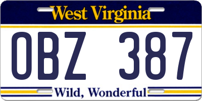 WV license plate OBZ387