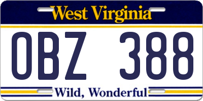 WV license plate OBZ388