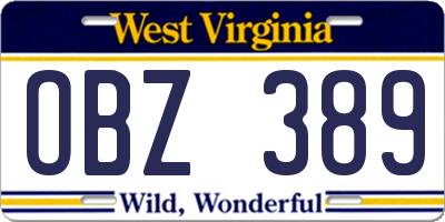 WV license plate OBZ389