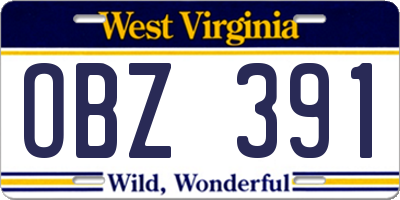 WV license plate OBZ391