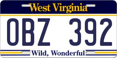 WV license plate OBZ392
