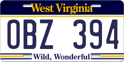 WV license plate OBZ394