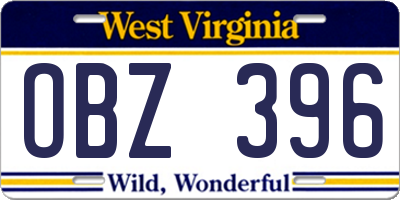 WV license plate OBZ396