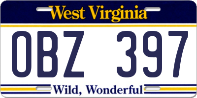 WV license plate OBZ397