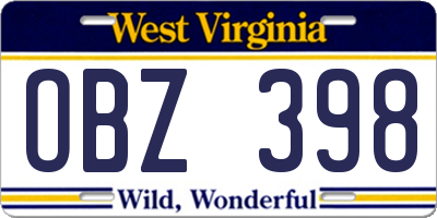 WV license plate OBZ398