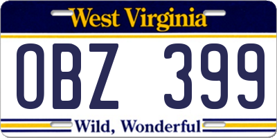 WV license plate OBZ399