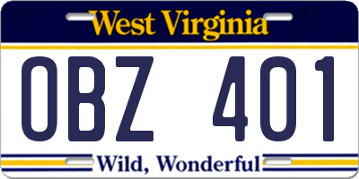 WV license plate OBZ401