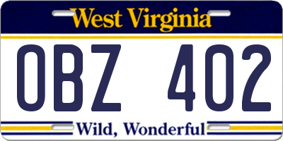 WV license plate OBZ402