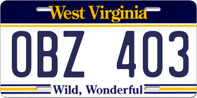 WV license plate OBZ403