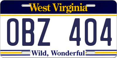 WV license plate OBZ404