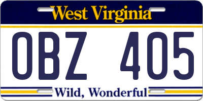 WV license plate OBZ405