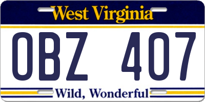 WV license plate OBZ407