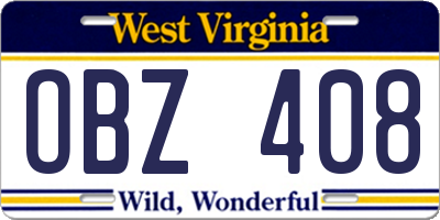 WV license plate OBZ408