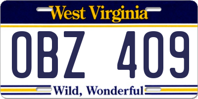WV license plate OBZ409