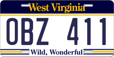 WV license plate OBZ411
