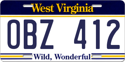 WV license plate OBZ412