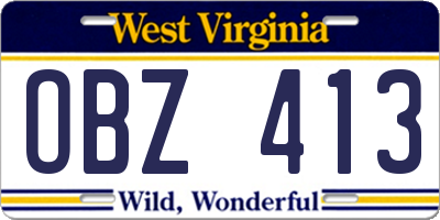 WV license plate OBZ413