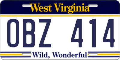 WV license plate OBZ414