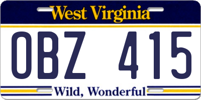 WV license plate OBZ415
