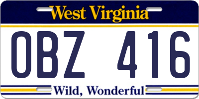 WV license plate OBZ416