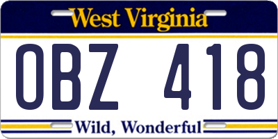 WV license plate OBZ418