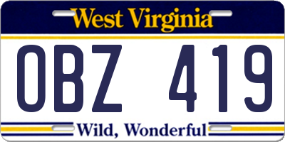 WV license plate OBZ419