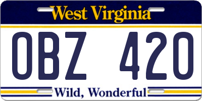 WV license plate OBZ420
