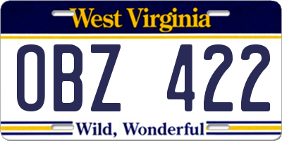 WV license plate OBZ422