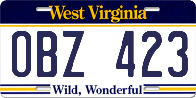 WV license plate OBZ423