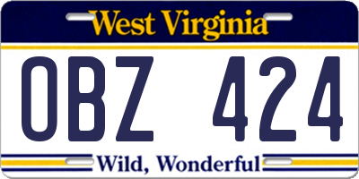 WV license plate OBZ424