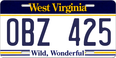 WV license plate OBZ425