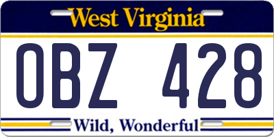 WV license plate OBZ428