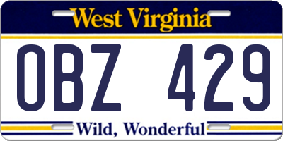 WV license plate OBZ429