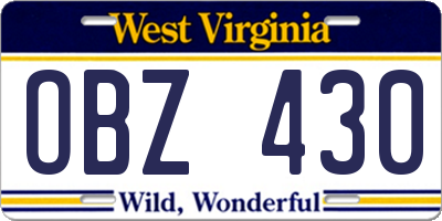WV license plate OBZ430