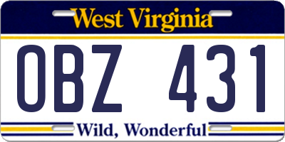 WV license plate OBZ431