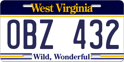 WV license plate OBZ432