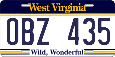 WV license plate OBZ435