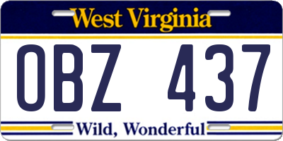 WV license plate OBZ437