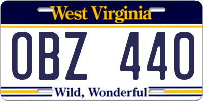 WV license plate OBZ440